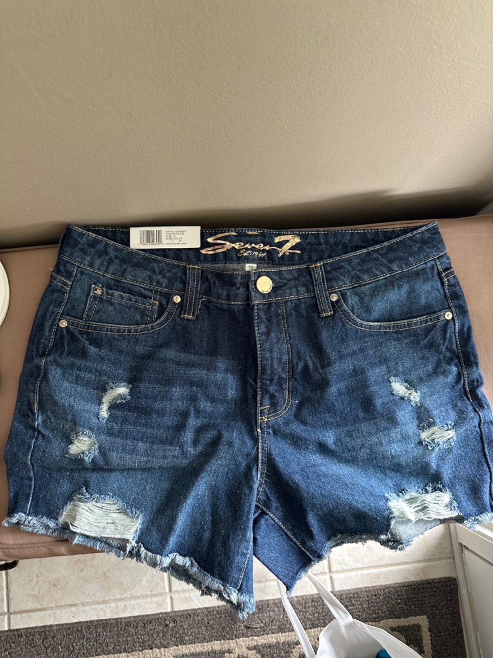 Seven7 Dark Blue Distressed Denim Shorts